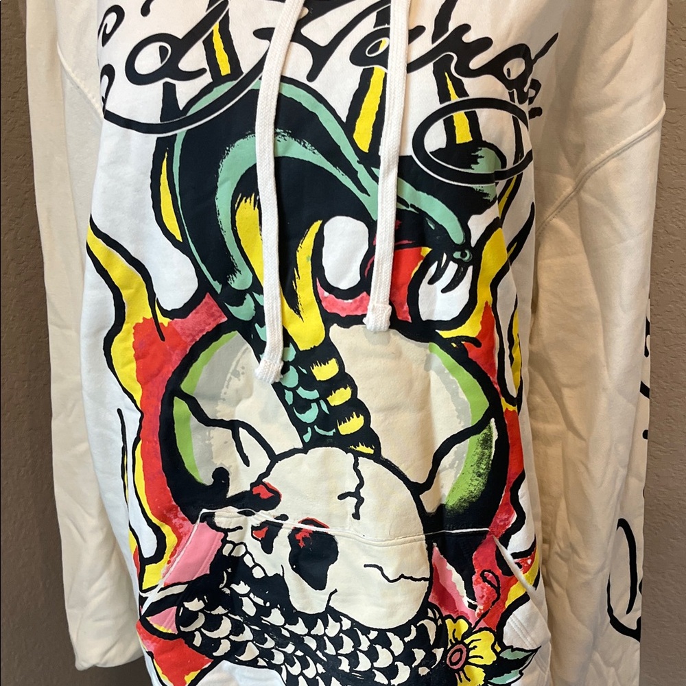 NWT Ed Hardy unisex White Graphic Hoodie - Picture 3 of 5